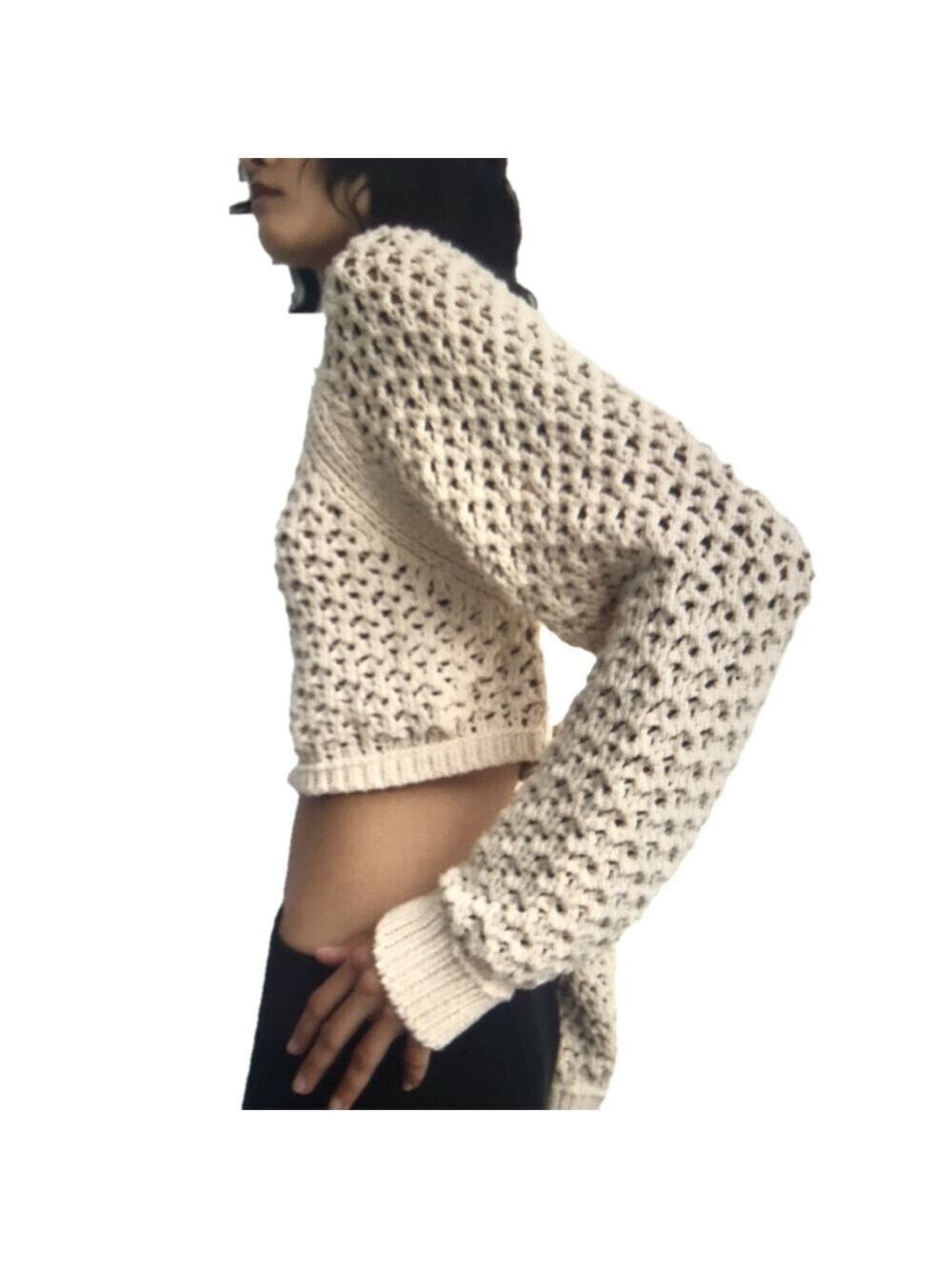ZARA OPEN BACK White CROPPED SWEATER SZ MEDIUM - Picture 2 of 11